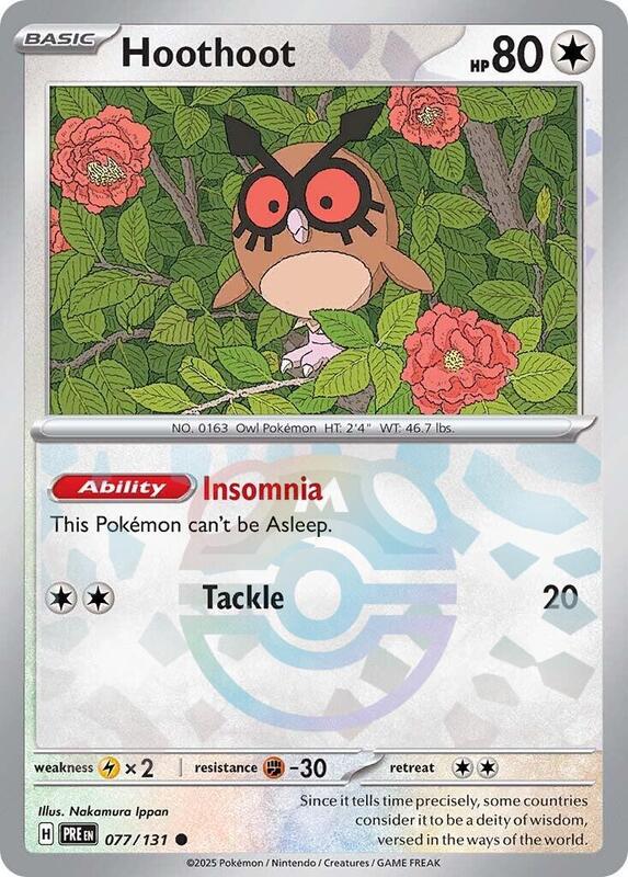 Hoothoot (Master Ball Pattern) - Holofoil 077/131 Prismatic Evolutions | Common Pokemon Card