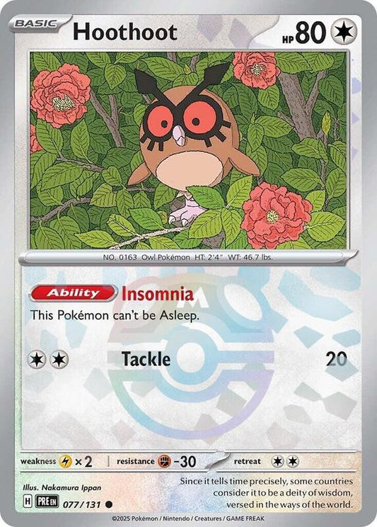 Hoothoot (Master Ball Pattern) - Holofoil 077/131 Prismatic Evolutions | Common Pokemon Card