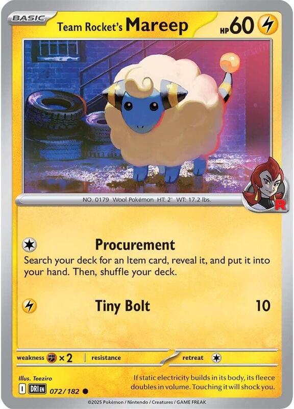 Team Rocket's Mareep - Reverse Holofoil 072/182 Destined Rivals | Common Pokemon Card