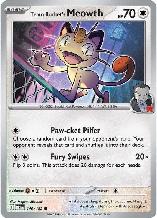 Team Rocket's Meowth - Reverse Holofoil 149/182 Destined Rivals | Common Pokemon Card