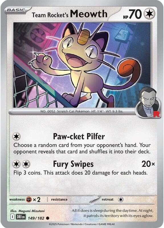Team Rocket's Meowth - Normal 149/182 Destined Rivals | Common Pokemon Card