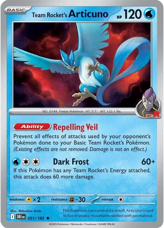 Team Rocket's Articuno - Reverse Holofoil 051/182 Destined Rivals | Rare Pokemon Card