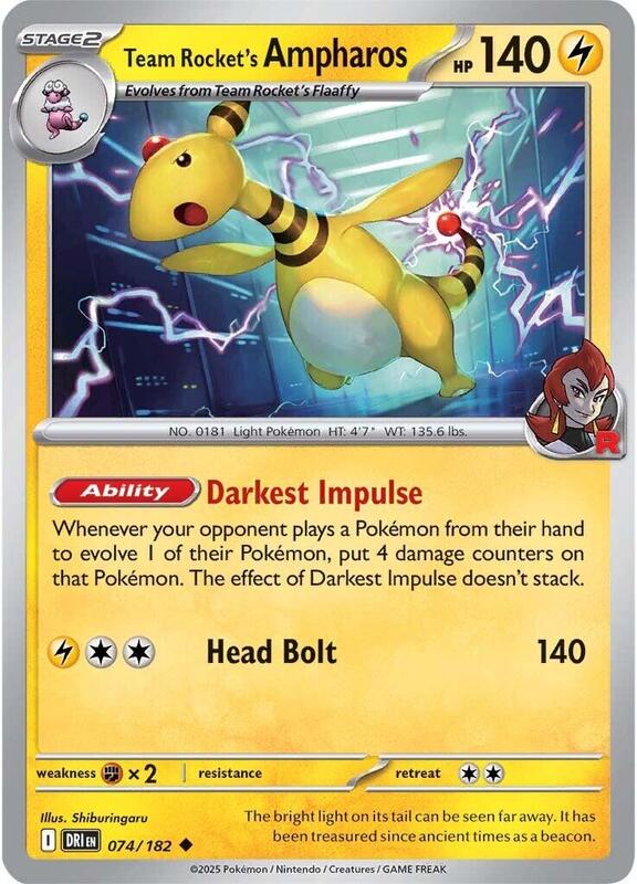Team Rocket's Ampharos - Normal 074/182 Destined Rivals | Uncommon Pokemon Card