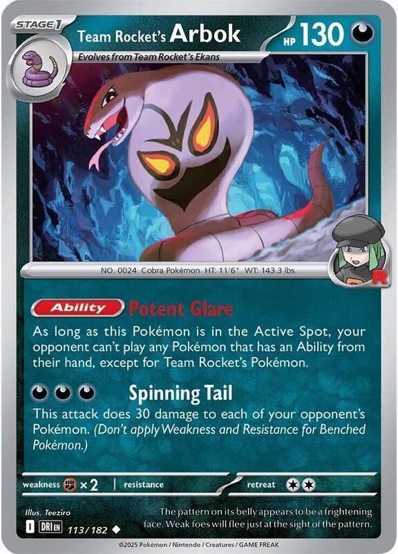 Team Rocket's Arbok - Normal 113/182 Destined Rivals | Uncommon Pokemon Card