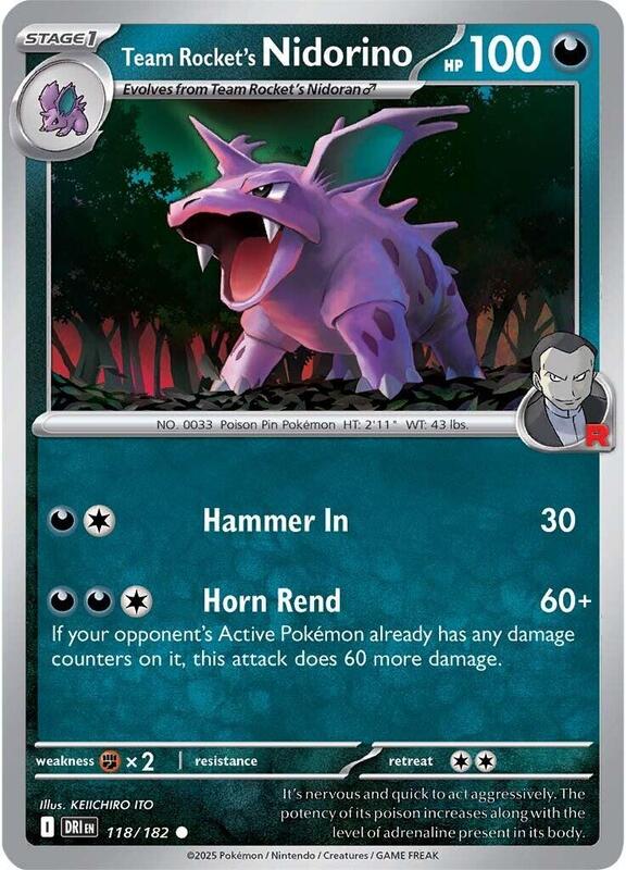 Team Rocket's Nidorino - Normal 118/182 Destined Rivals | Common Pokemon Card