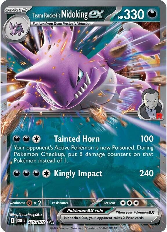 Team Rocket's Nidoking ex - 119/182 - Holofoil 119/182 Destined Rivals | Double Rare Pokemon Card