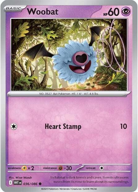 Woobat - Normal 036/086 White Flare | Common Pokemon Card