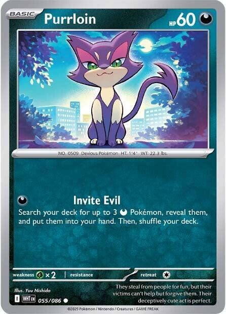 Purrloin - Reverse Holofoil 055/086 White Flare | Common Pokemon Card
