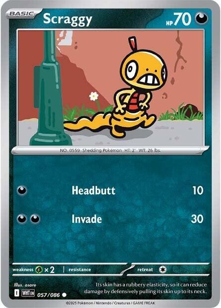 Scraggy - Reverse Holofoil 057/086 White Flare | Common Pokemon Card