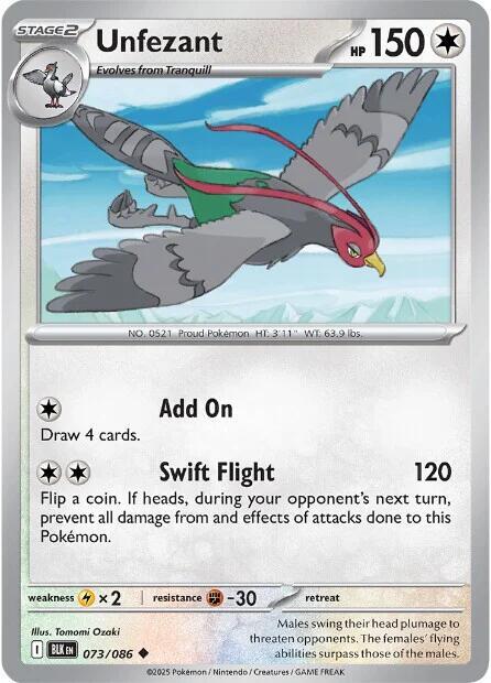 Unfezant - Reverse Holofoil 073/086 Black Bolt | Uncommon Pokemon Card