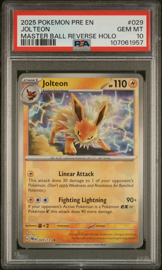 PSA 10 Jolteon Master Ball Reverse Holo #029/131 | Scarlet & Violet Prismatic Evolutions PokePursuitTCG