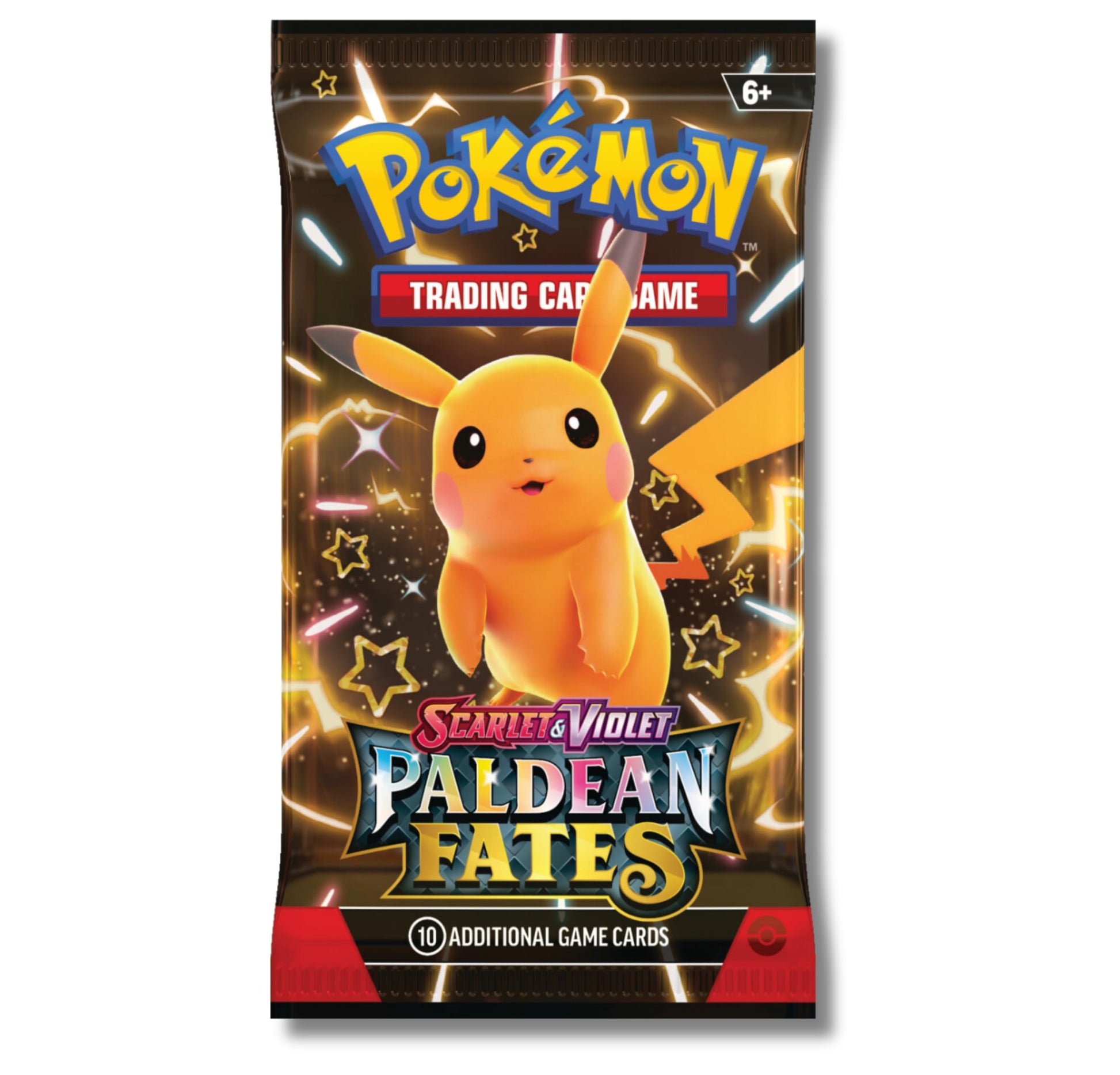 Pokémon trading card game pack with Pikachu on a black background