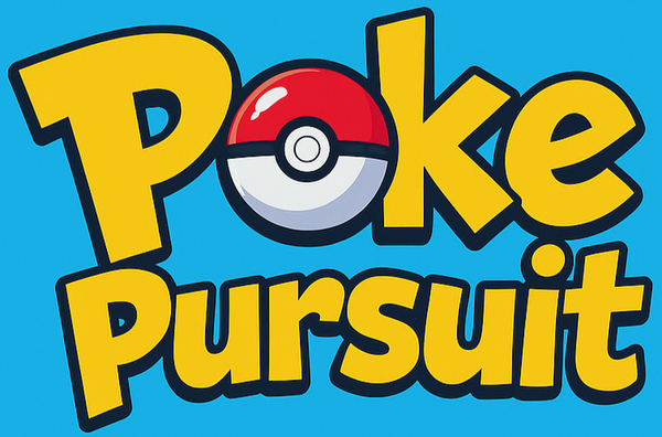 Logo of 'Poke Pursuit' with a Poké Ball on a blue background