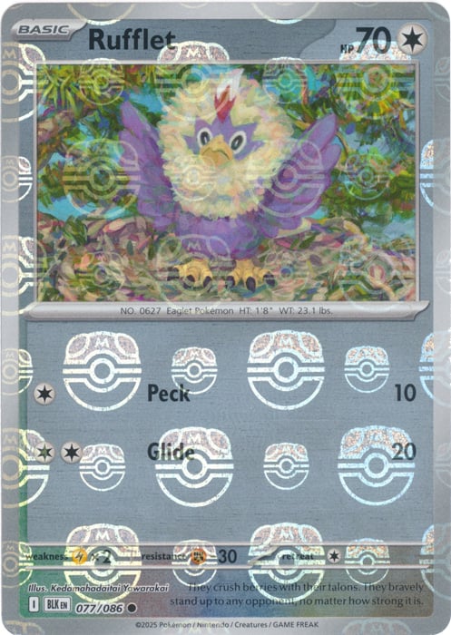 Rufflet (Master Ball Pattern) - Holofoil 077/086 Black Bolt | Common Pokemon Card